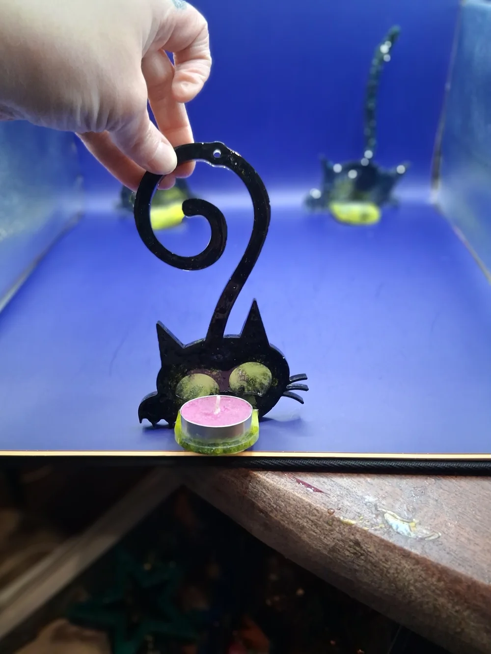 Decorative Black Cat Wall T-Light Holder - Set of 3